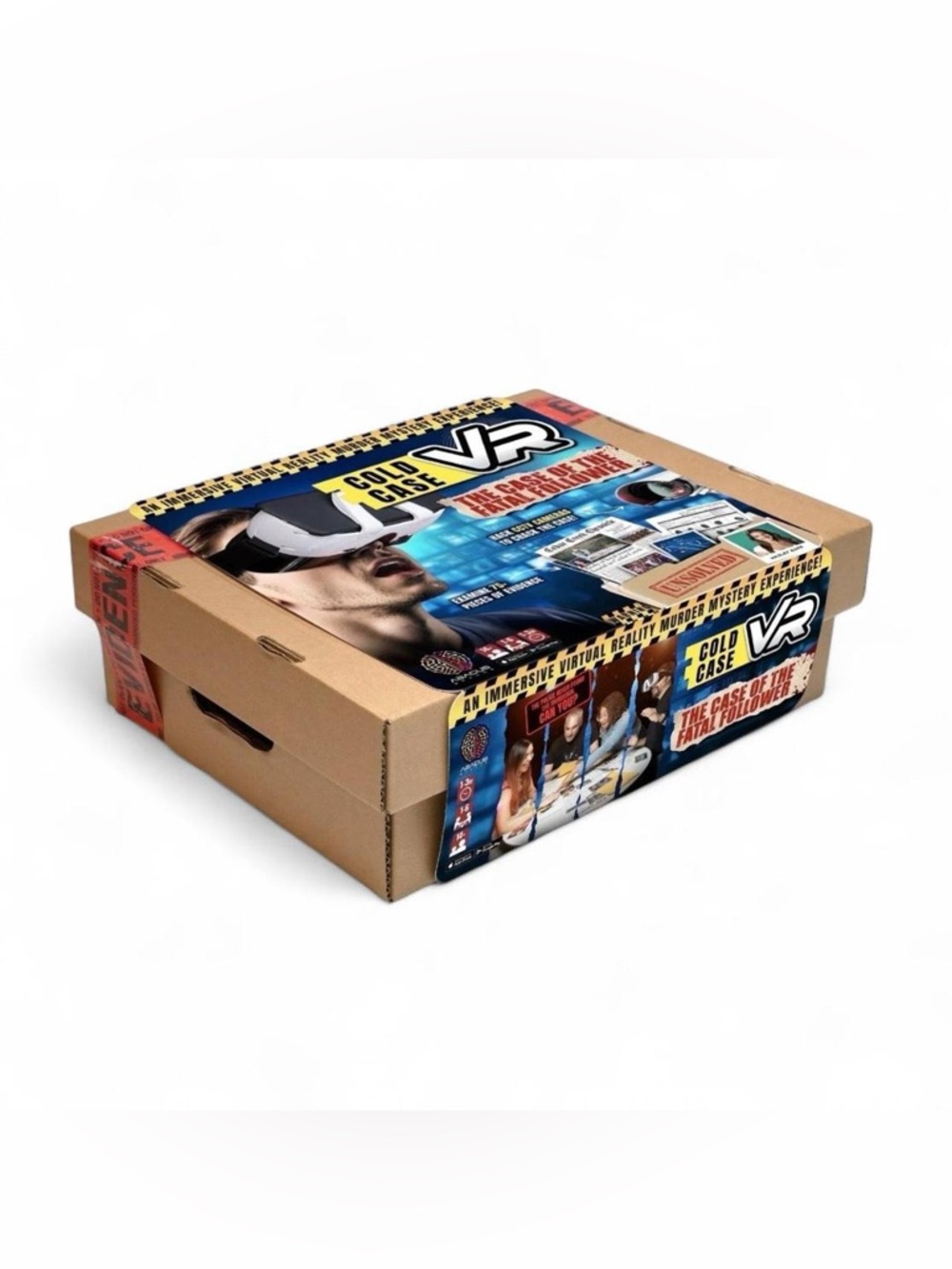 Cold Case VR Mystery Game Box - Brown Cardboard with Blue Graphics